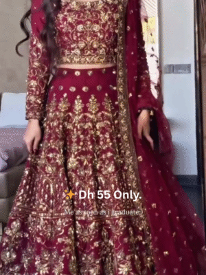 ✨ Elegant Maroon & Gold Embroidered Bridal Lehenga Set
