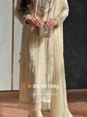 ✨ Pastel Gold Embroidered Long Suit – Dh 45 Only